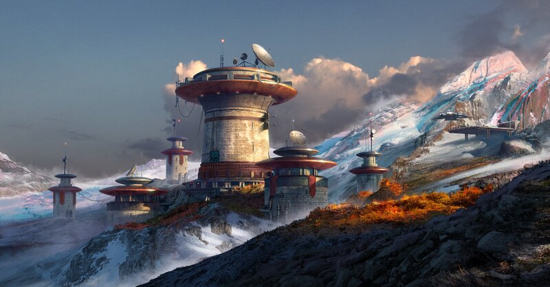 Futuristic Towers on Mountain