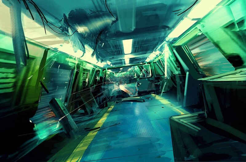 futuristic train crash