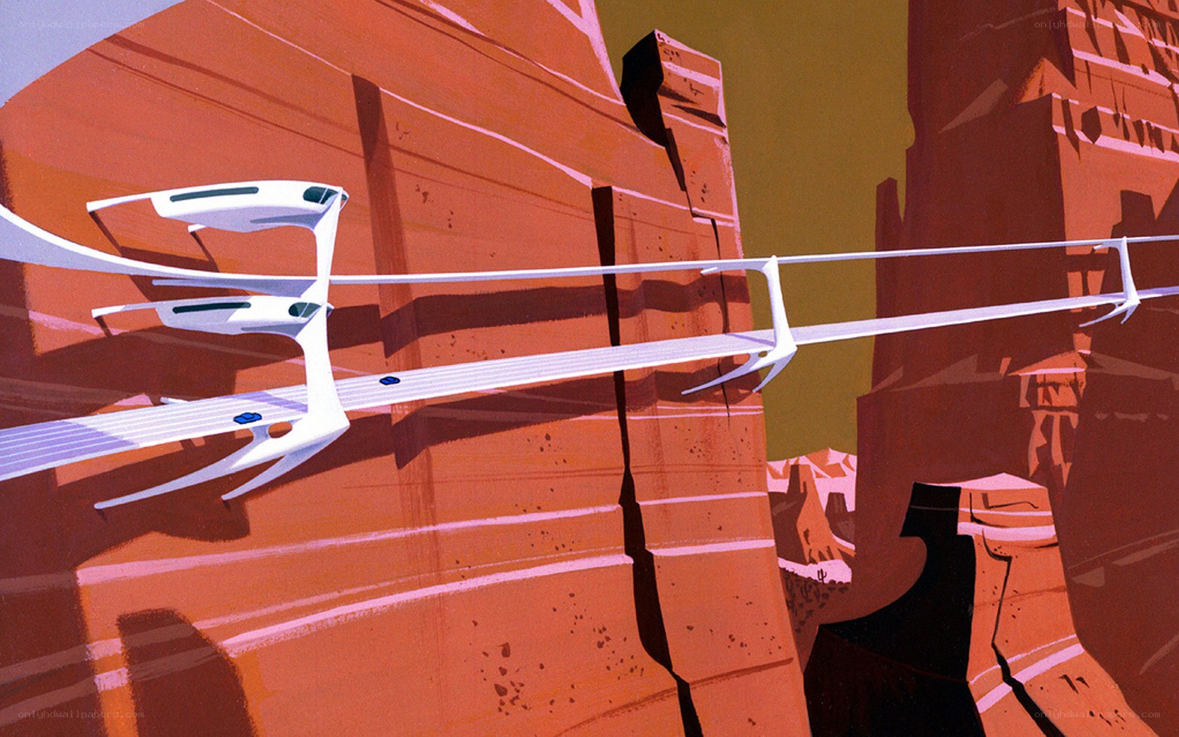 Futuristic train in canyon