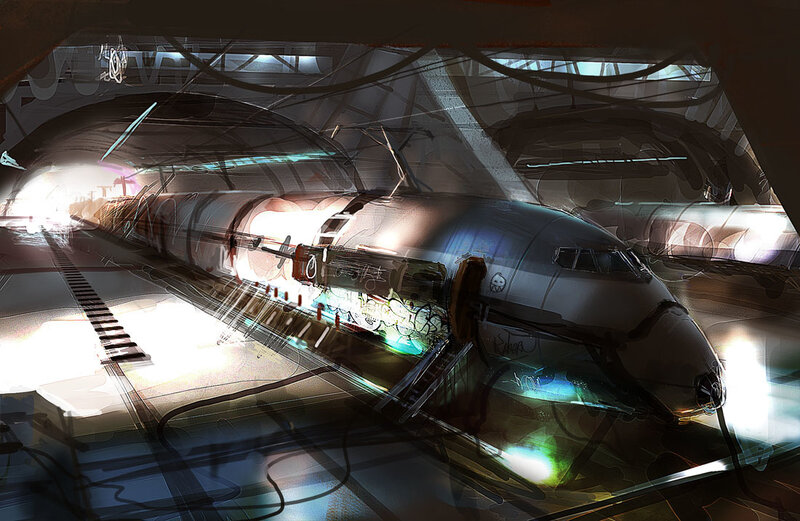 futuristic train in tunnel