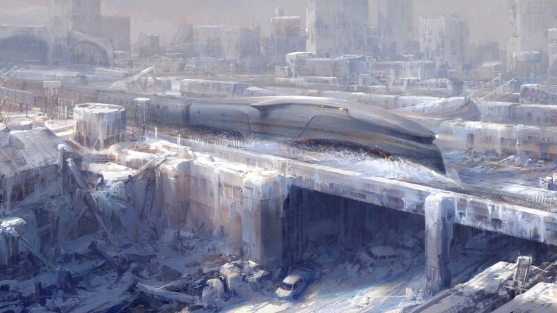 Futuristic Train on Bridge — Gray