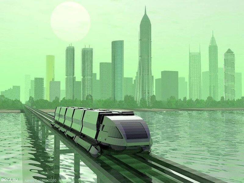 Futuristic Train on Bridge