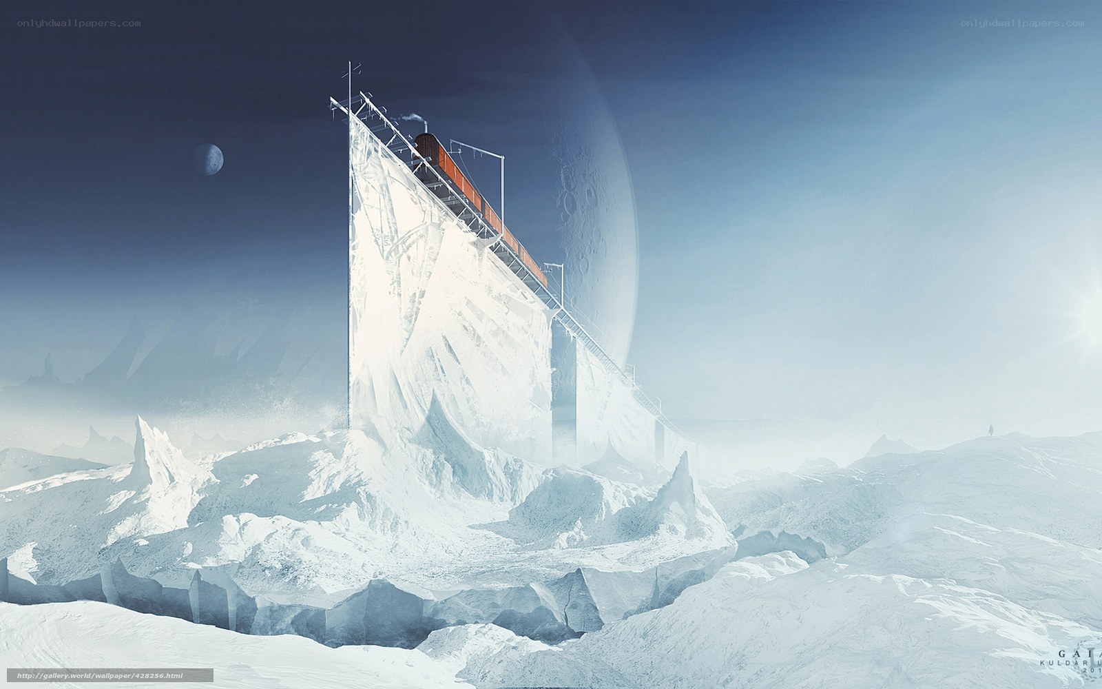 futuristic train on ice planet