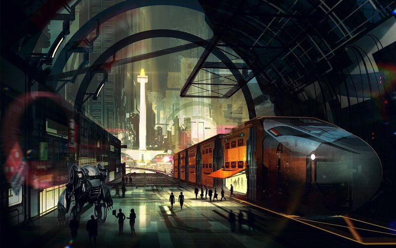 Futuristic Train Station — Black