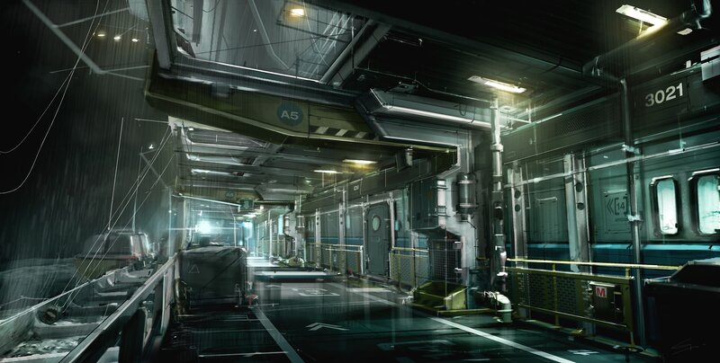 Futuristic Train Station — Gray, Dramatic, Night
