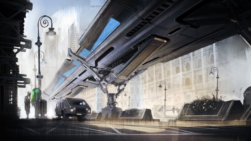 Futuristic Train Station — Gray, Dramatic