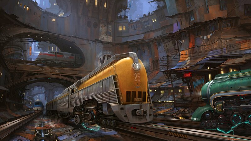 Futuristic Trains in Station