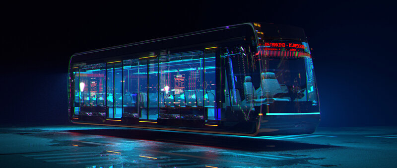 Futuristic Tram at Night