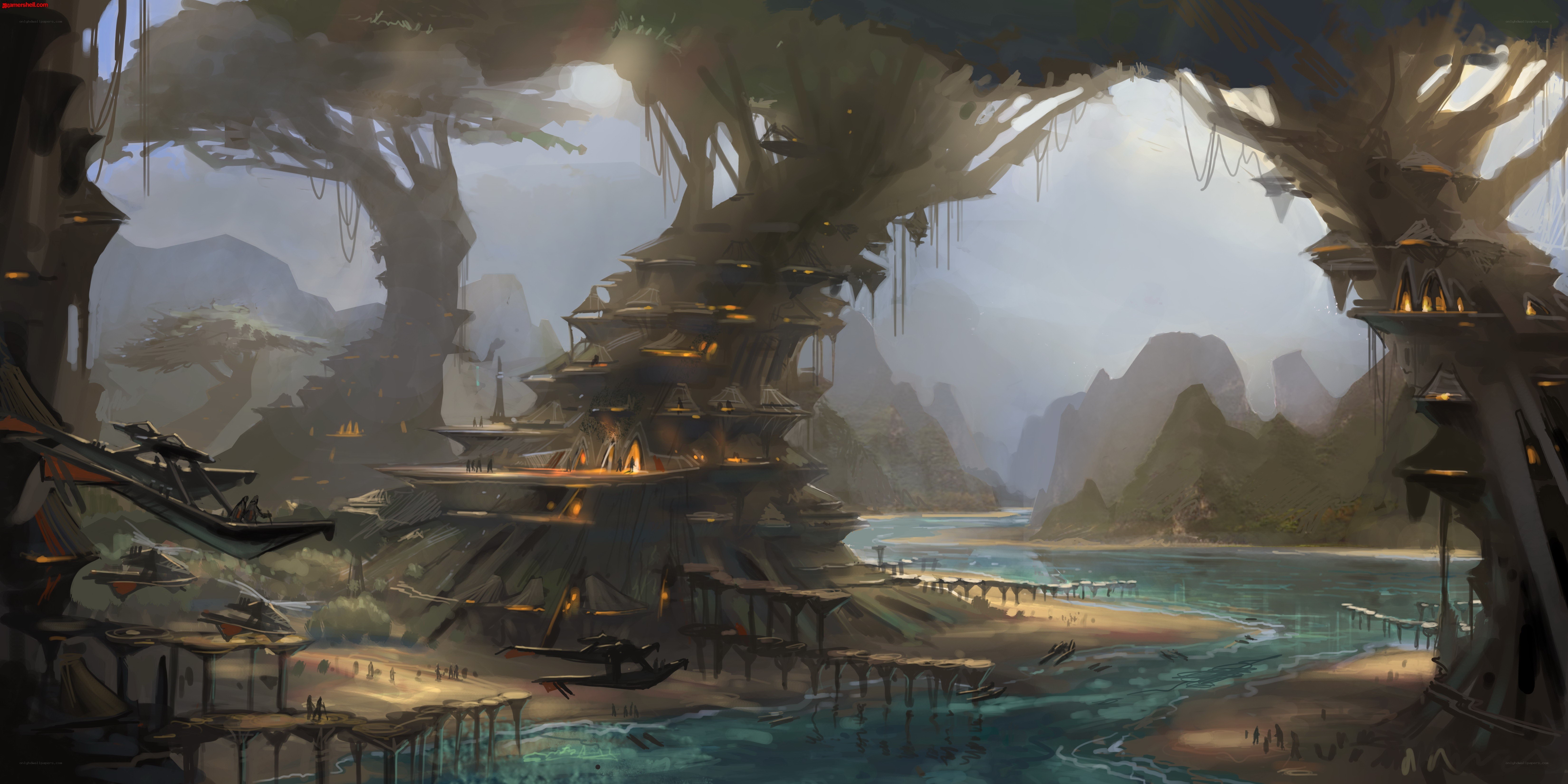 futuristic treehouse village