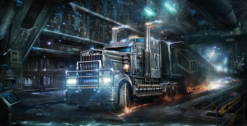 Futuristic Truck in City