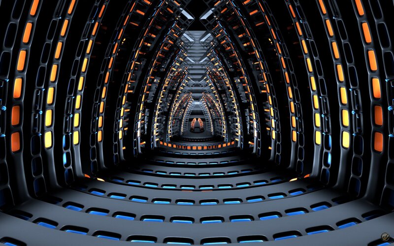 Futuristic Tunnel Interior — Black, Dramatic, Digital Art