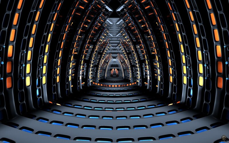 Futuristic Tunnel Interior — Black, Dramatic