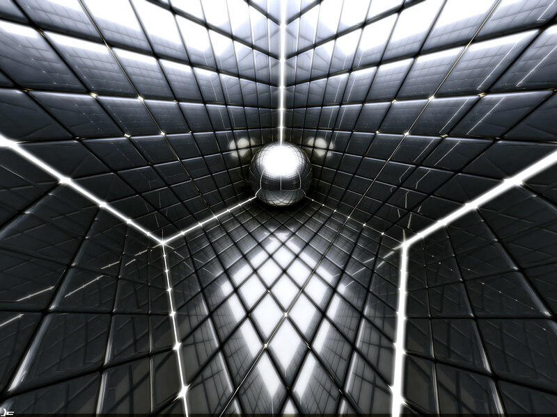 futuristic tunnel with central sphere