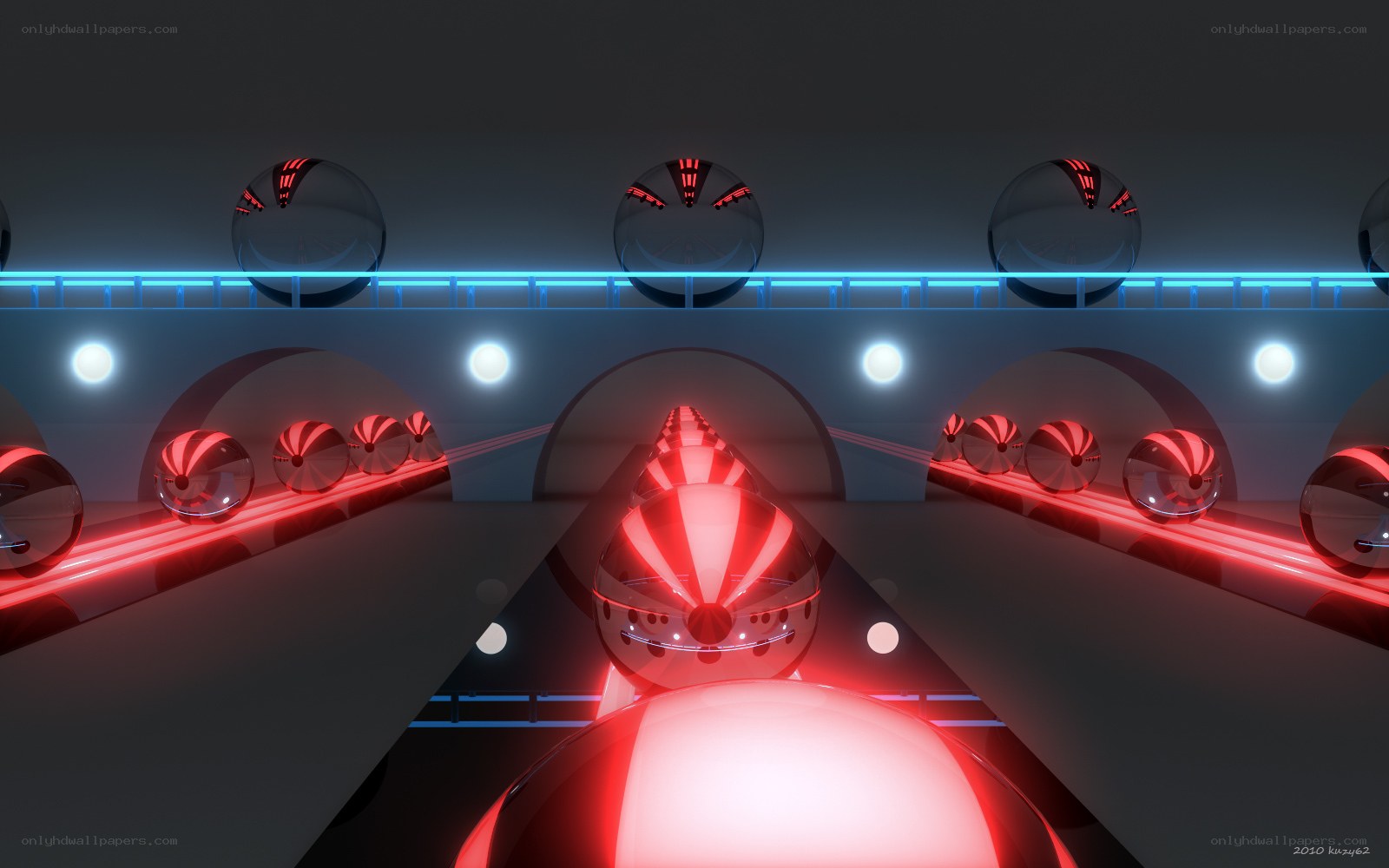 Futuristic tunnel with glowing spheres