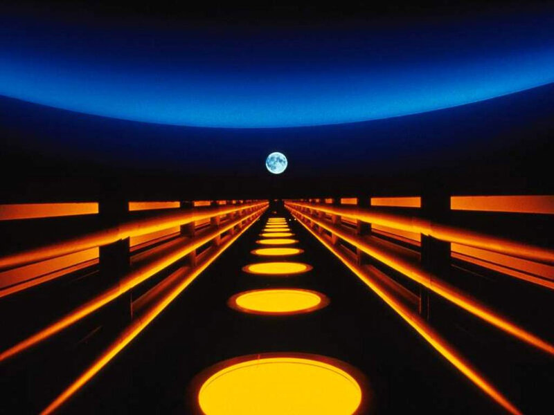 futuristic tunnel with moon