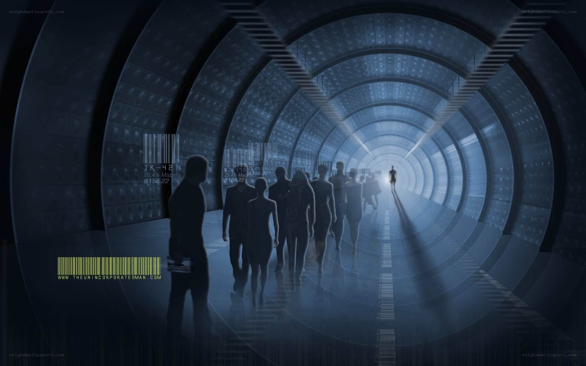 futuristic tunnel with silhouettes