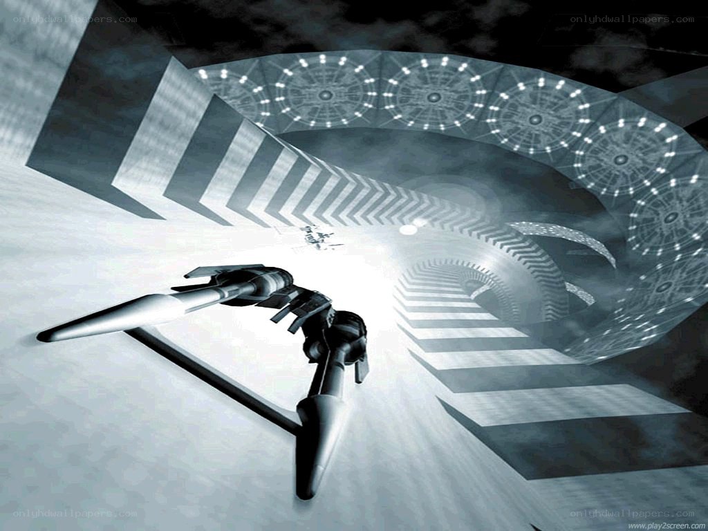 futuristic tunnel with spacecraft