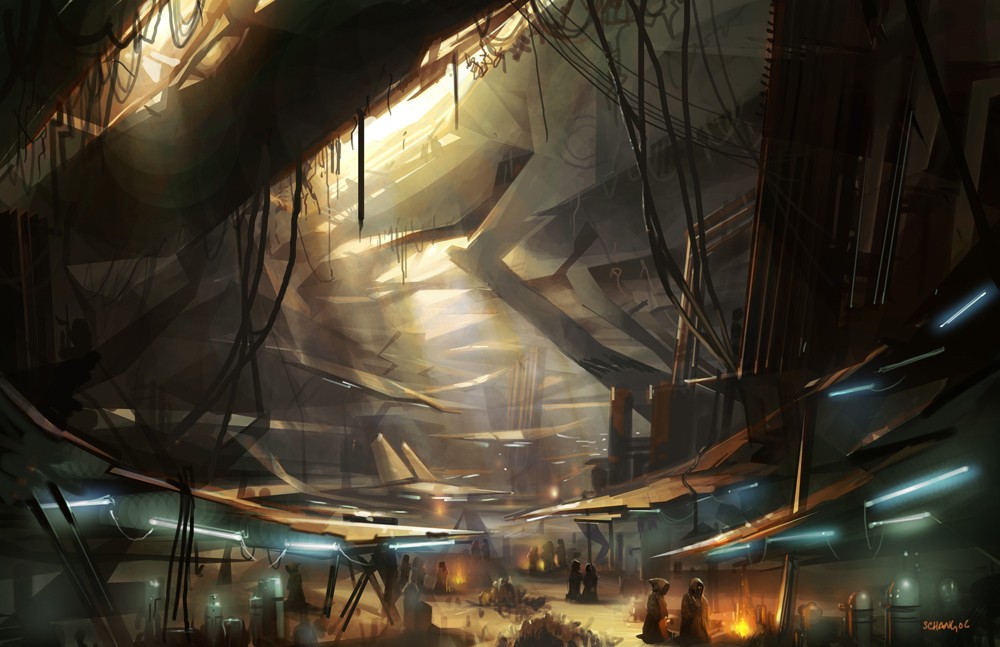 futuristic underground workshop