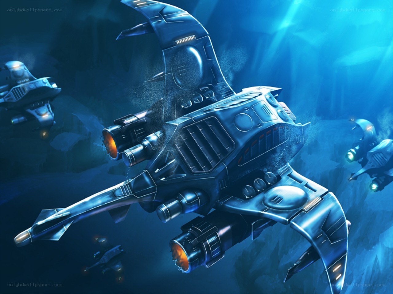 Futuristic underwater combat ships