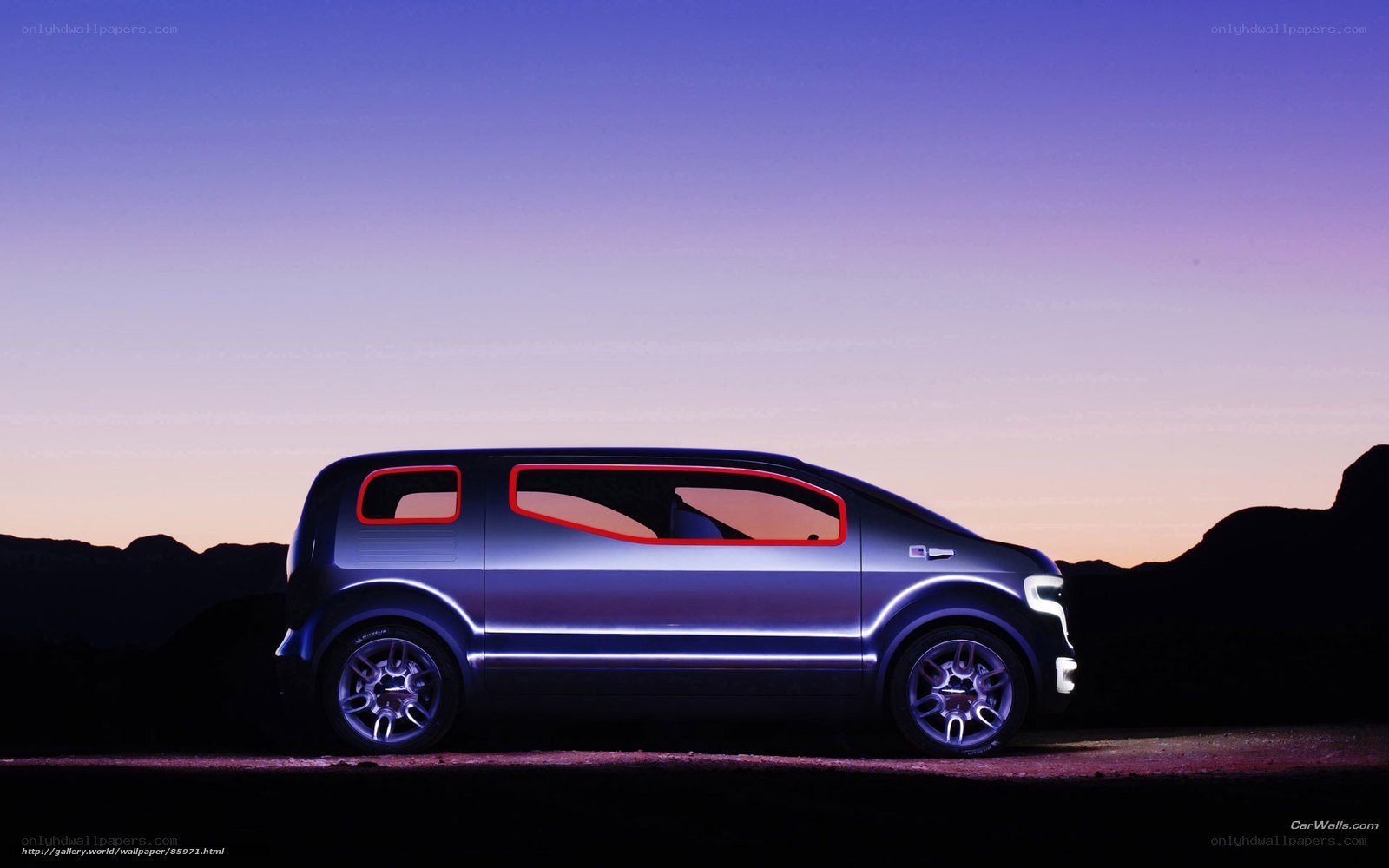 futuristic van at dusk