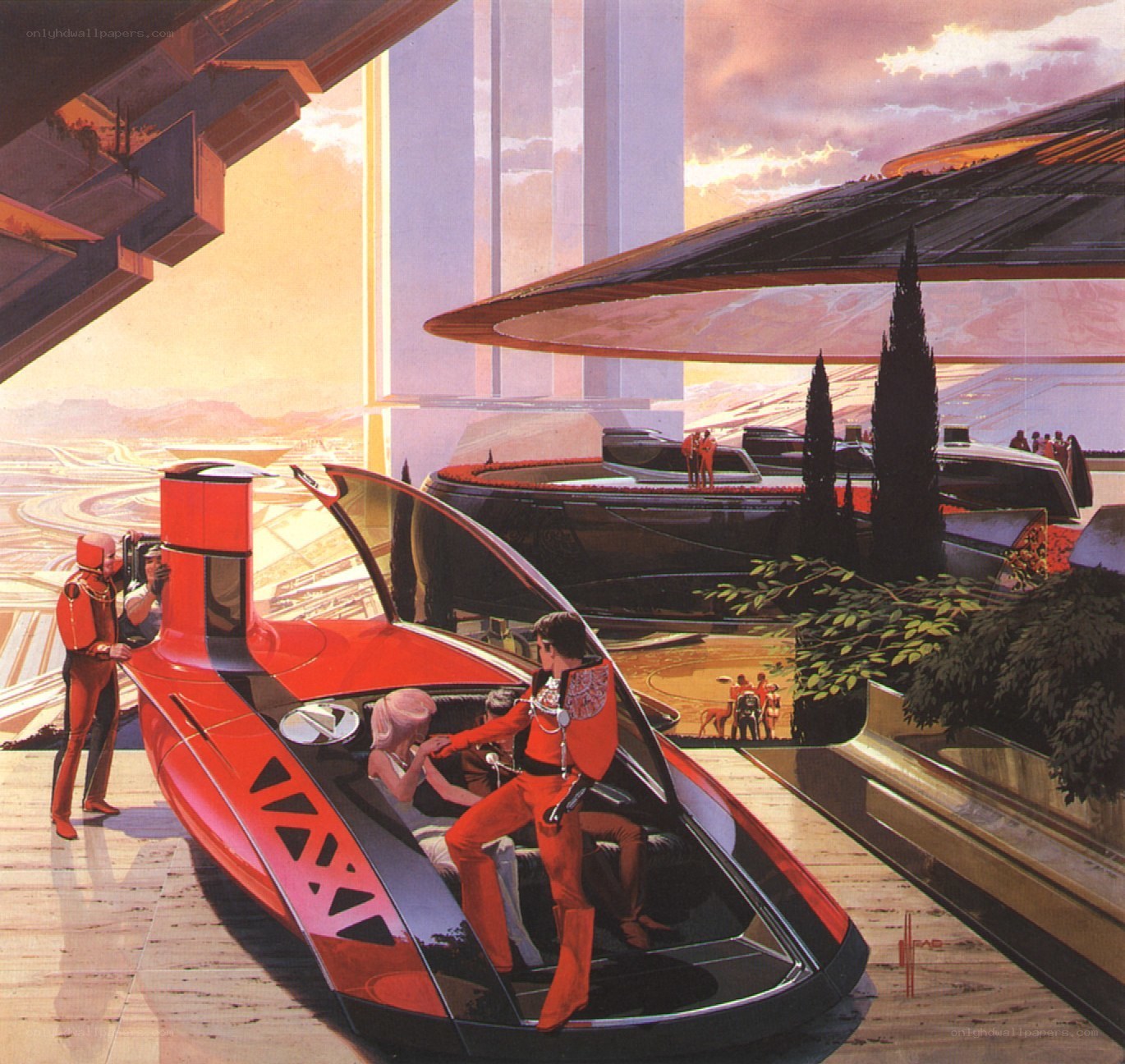 Futuristic vehicle at a spaceport