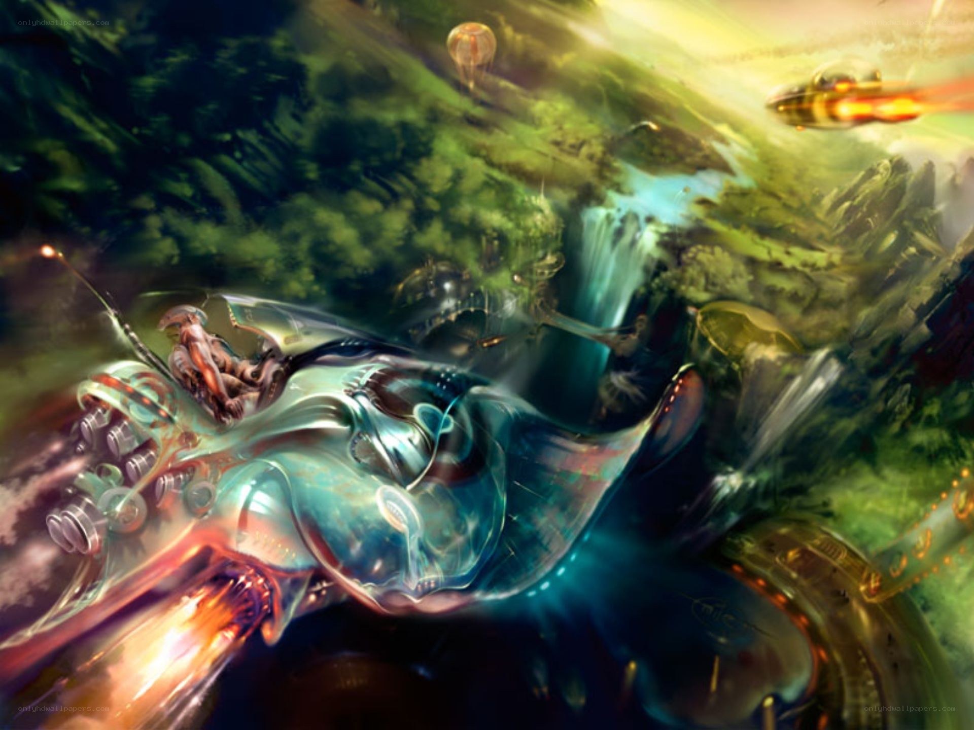 futuristic vehicle in alien landscape