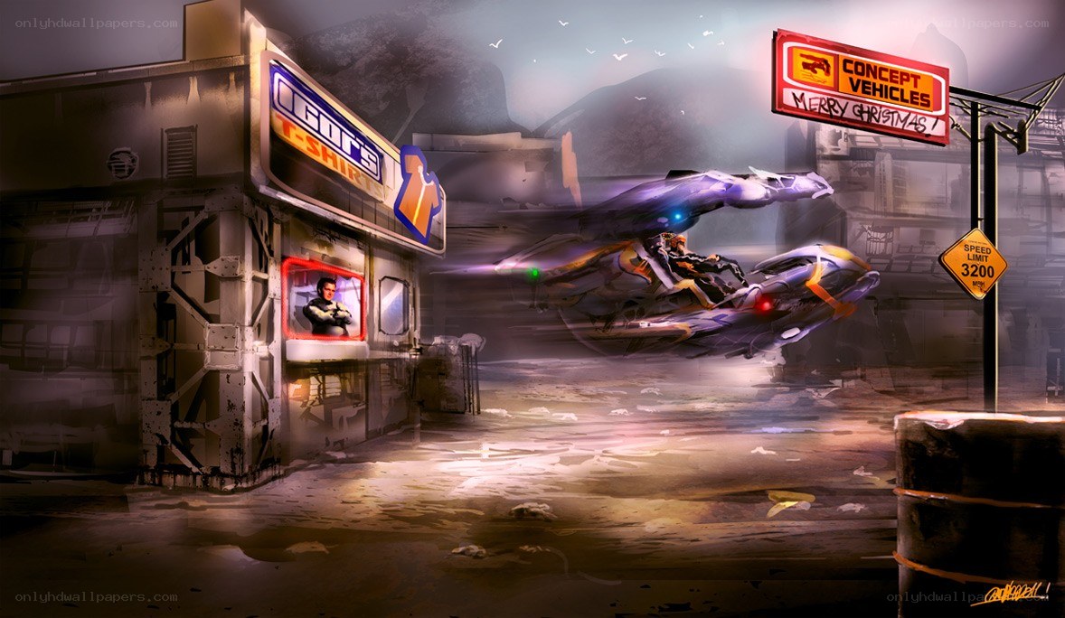 Futuristic vehicle in city