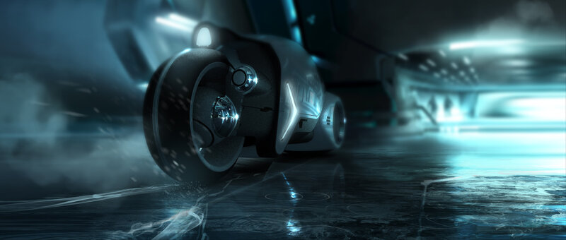 futuristic vehicle in dark tunnel