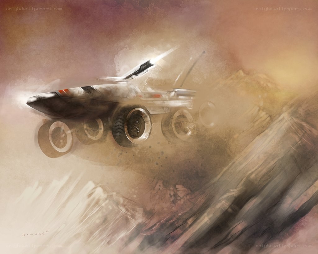 Futuristic vehicle in desert
