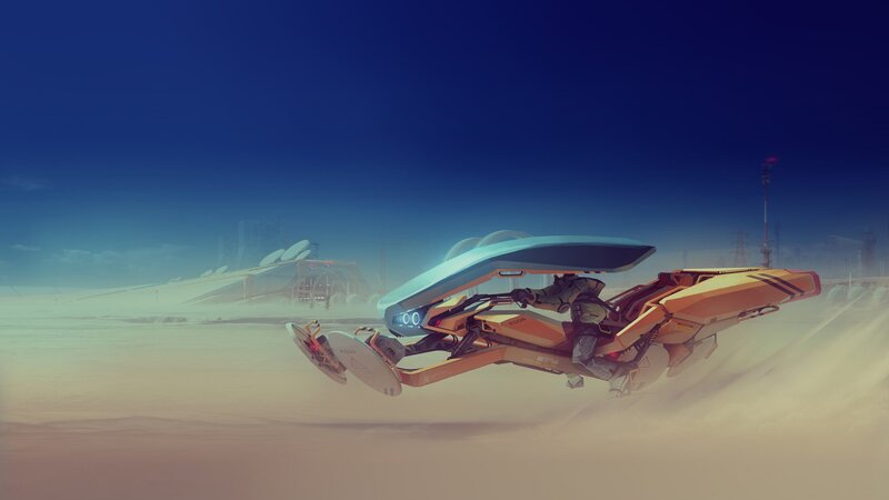Futuristic Vehicle in Desert — Blue