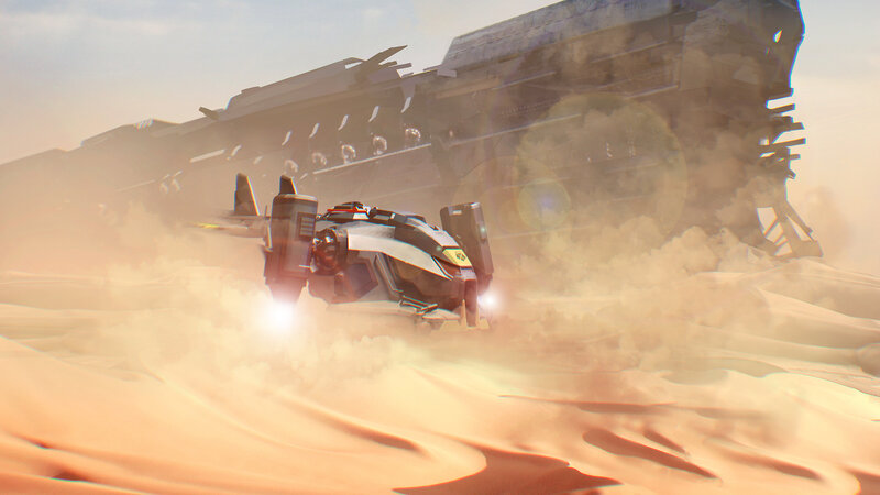 Futuristic Vehicle in Desert — Orange
