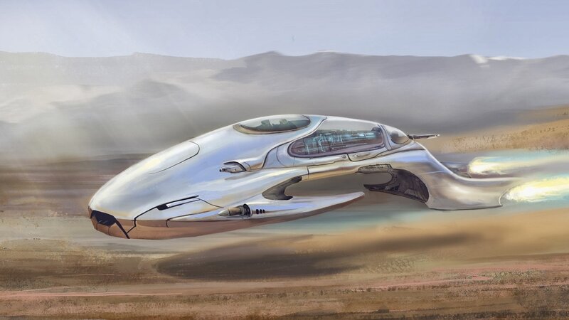 Futuristic Vehicle in Desert — Silver