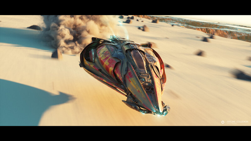 Futuristic Vehicle in Desert — Yellow