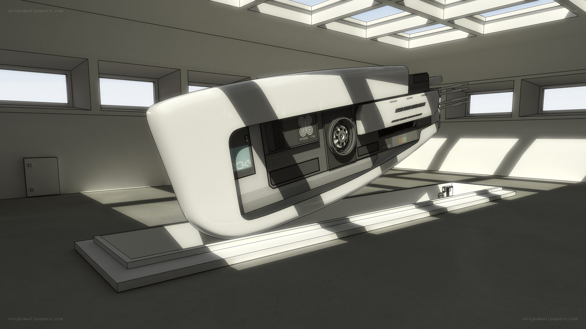 futuristic vehicle in display room