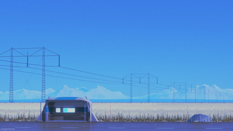 Futuristic Vehicle in Field — Blue