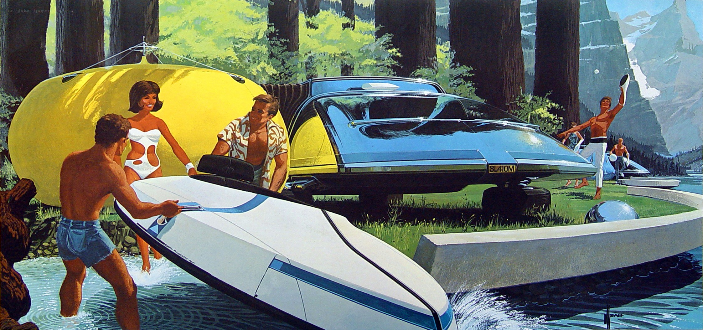 Futuristic vehicle in forest