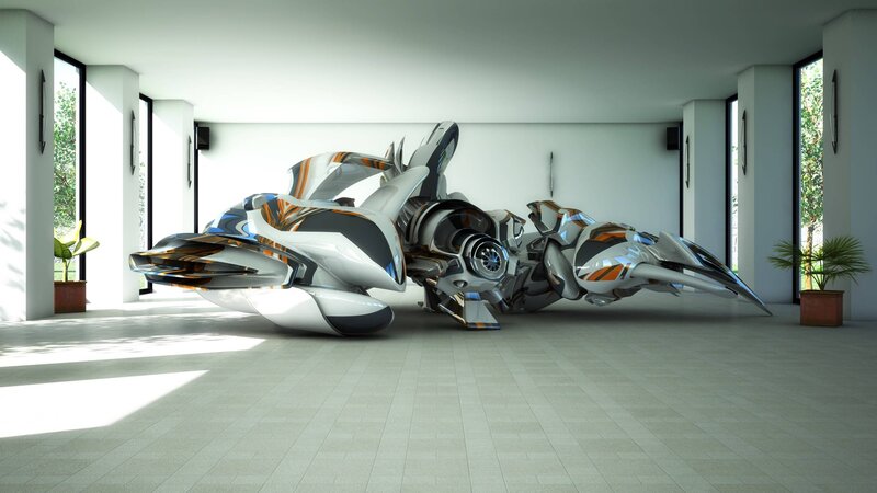 Futuristic Vehicle in Garage