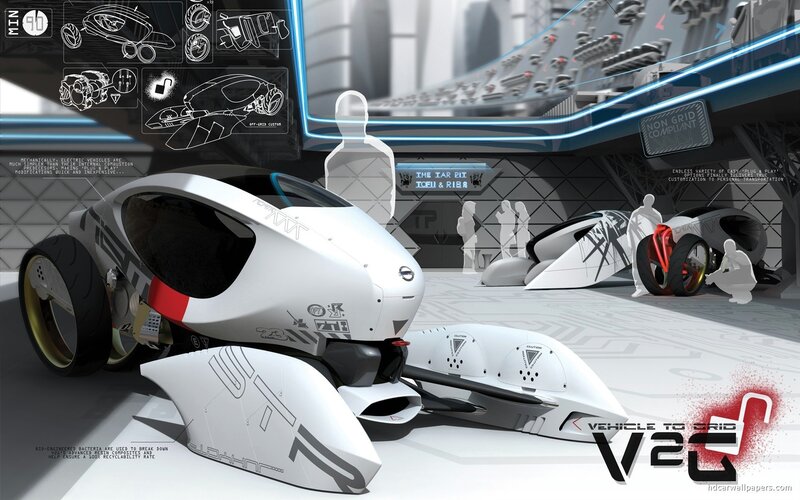 Futuristic Vehicle in Garage — White