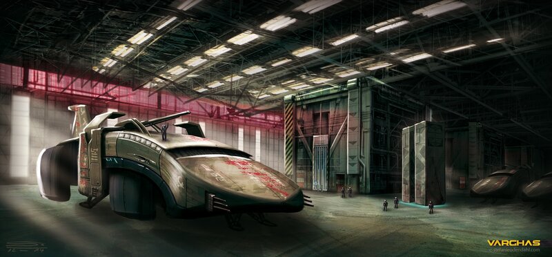 Futuristic Vehicle in Hangar — Gray