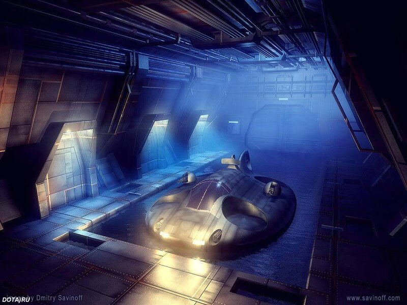 Futuristic Vehicle in Hangar