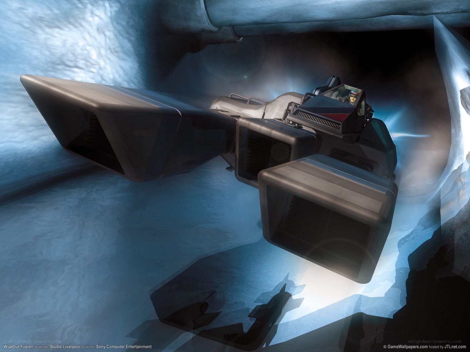 futuristic vehicle in icy tunnel
