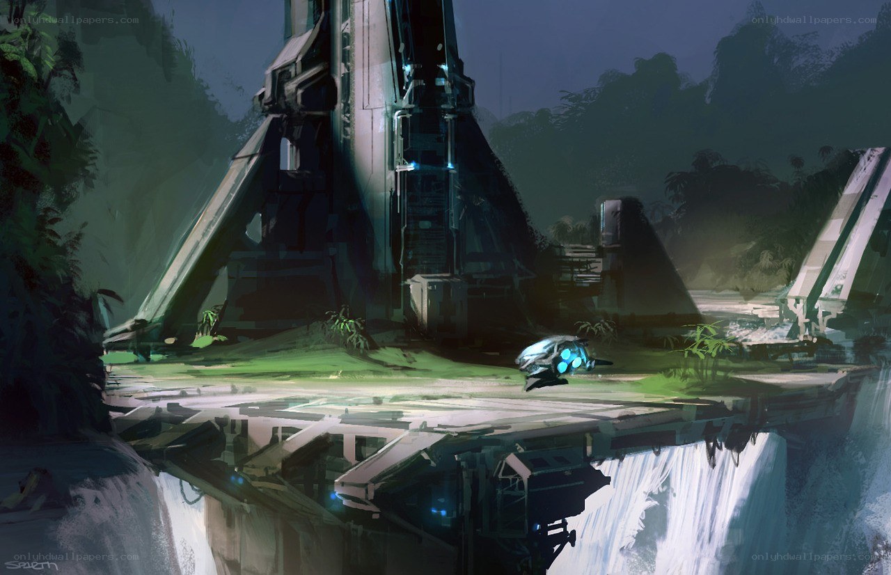 futuristic vehicle in jungle