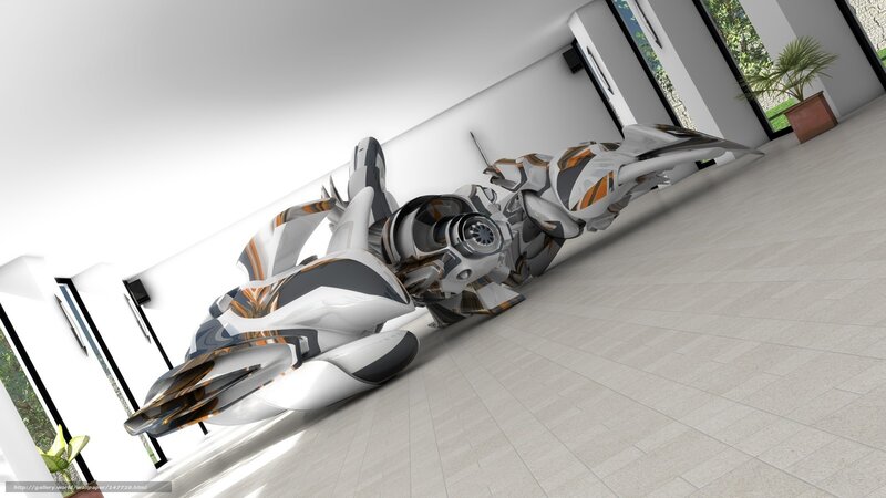 Futuristic vehicle in modern room