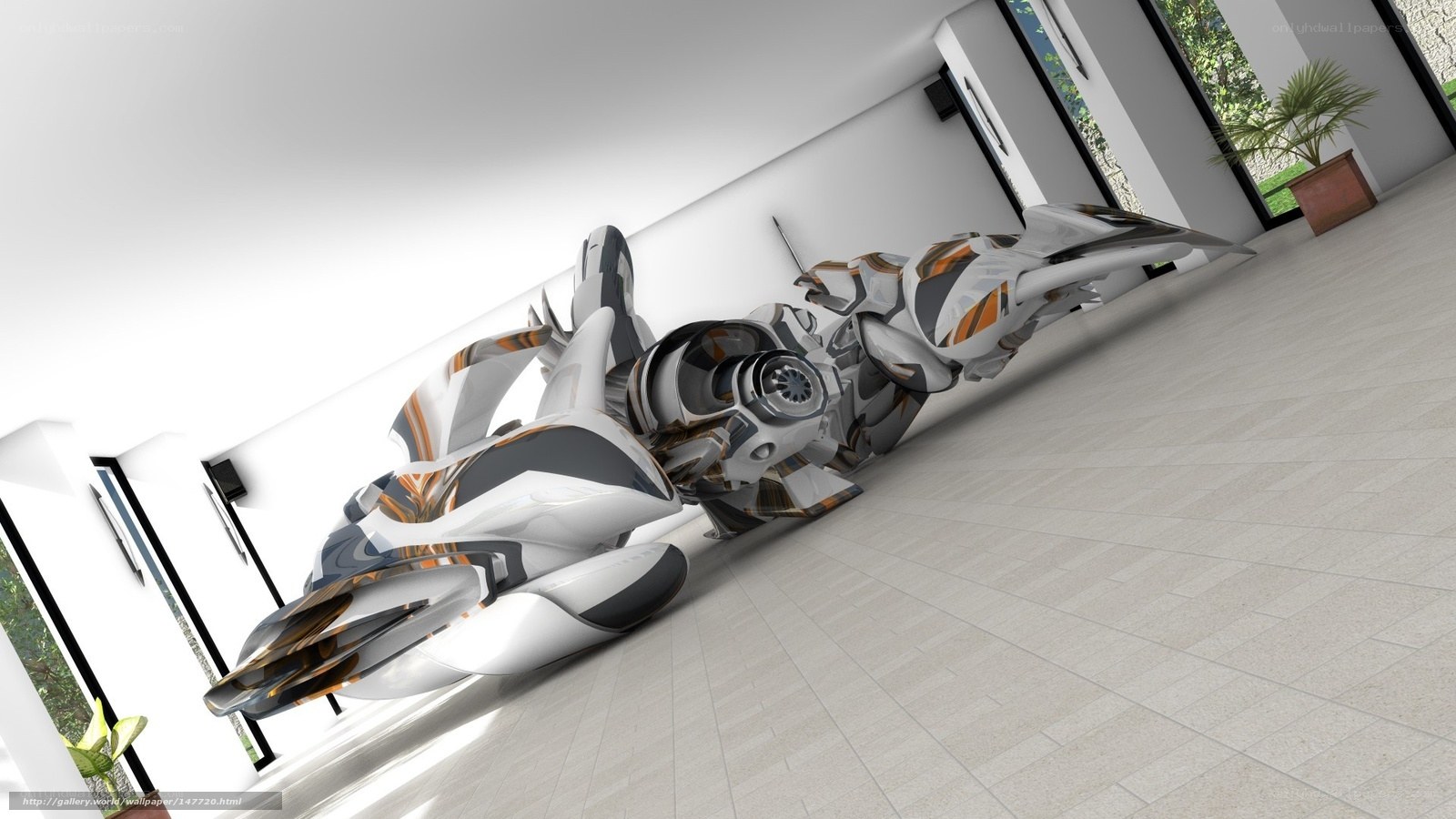 Futuristic vehicle in modern room