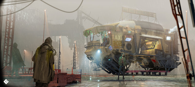 Futuristic Vehicle in Rain — Gray