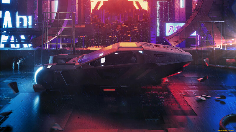 Futuristic Vehicle in Rain — Purple