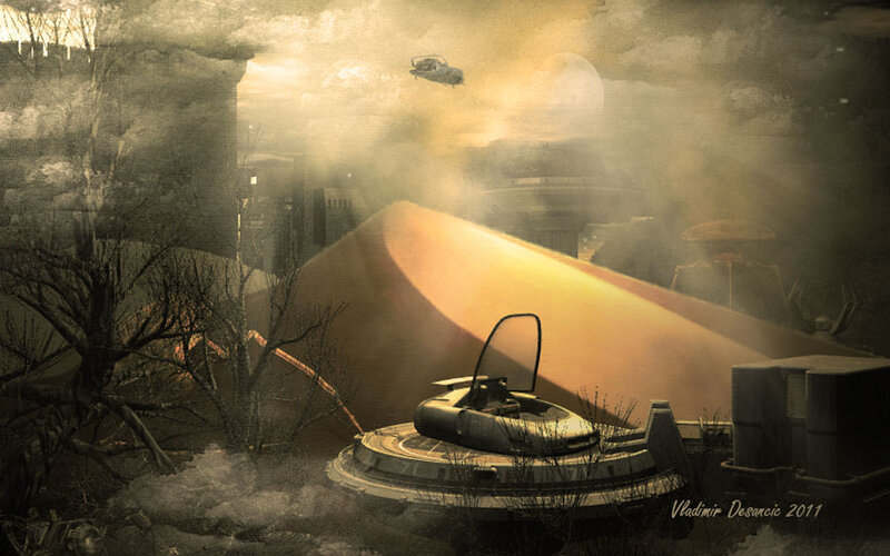 Futuristic Vehicle in Ruins