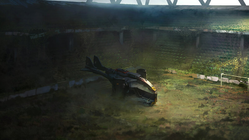Futuristic Vehicle in Stadium