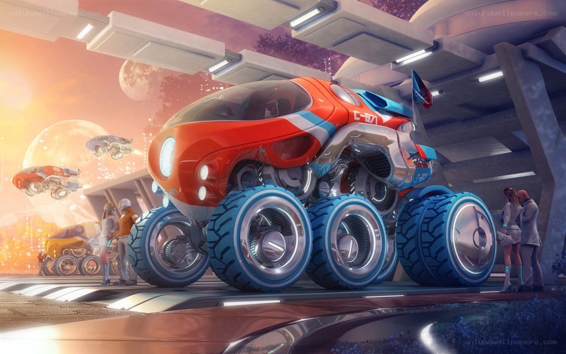 Futuristic vehicle on alien planet