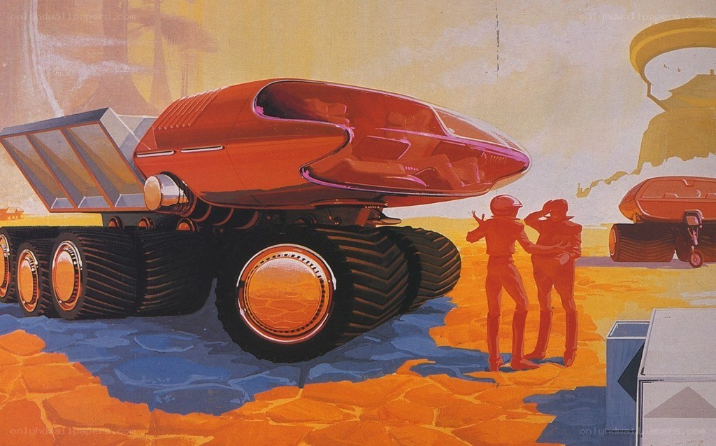Futuristic vehicle on alien planet